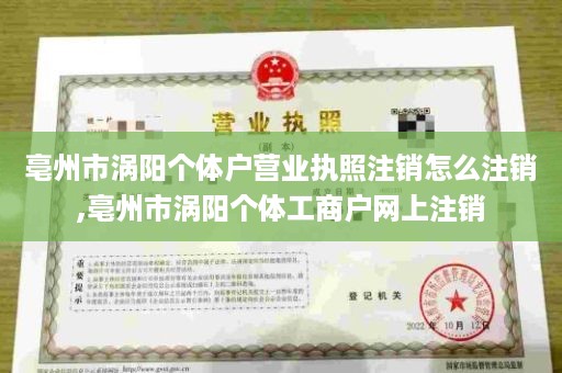 亳州市涡阳个体户营业执照注销怎么注销,亳州市涡阳个体工商户网上注销