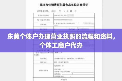 东莞个体户办理营业执照的流程和资料，个体工商户代办