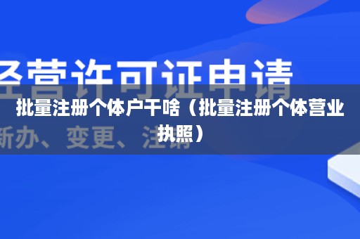 批量注册个体户干啥（批量注册个体营业执照）