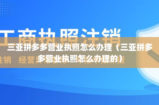 三亚拼多多营业执照怎么办理（三亚拼多多营业执照怎么办理的）