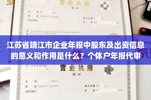 江苏省靖江市企业年报中股东及出资信息的意义和作用是什么？个体户年报代审