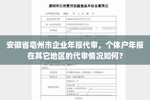 安徽省亳州市企业年报代审，个体户年报在其它地区的代审情况如何？