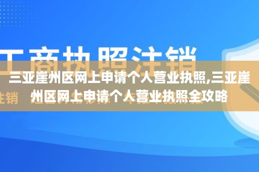 三亚崖州区网上申请个人营业执照,三亚崖州区网上申请个人营业执照全攻略